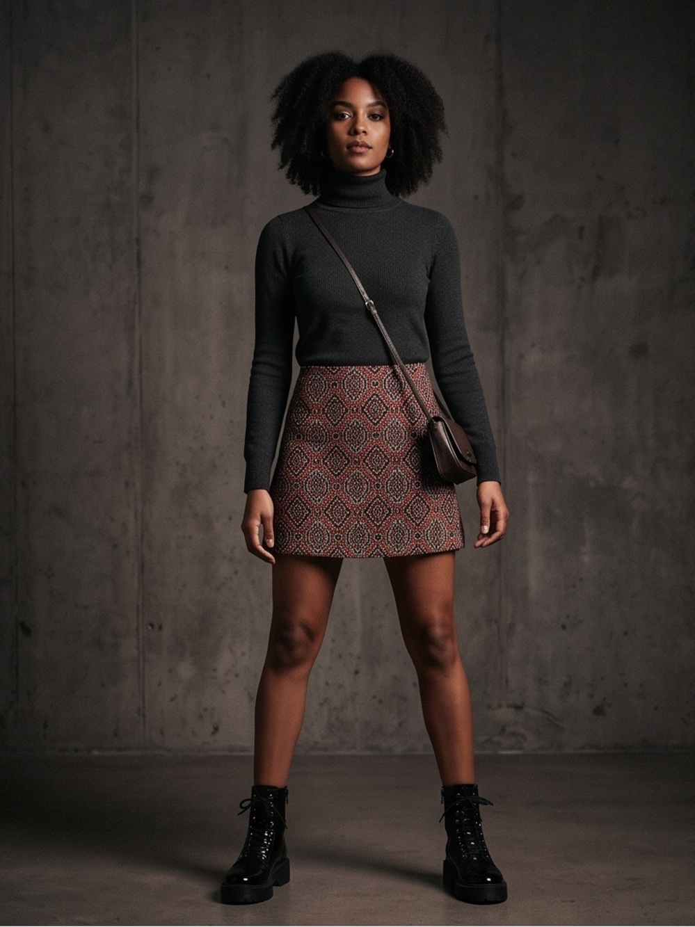 H&M Patterned Mini Skirt - Brown & Black